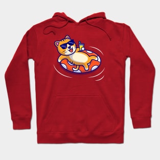 Cute Cat Floating With Swimming Tires (2) Hoodie